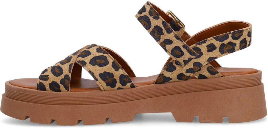 Manfield chunky sandalen met panterprint beige