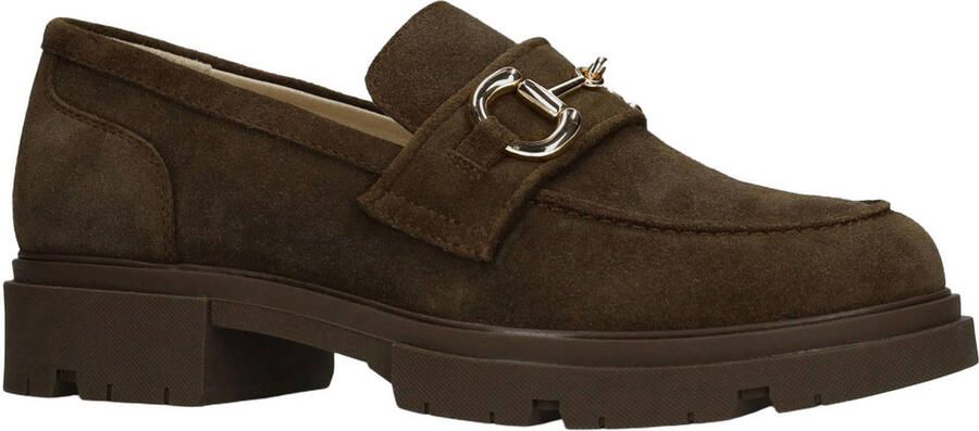 Manfield Dames Bruine suède loafers met goudkleurig detail - Foto 3