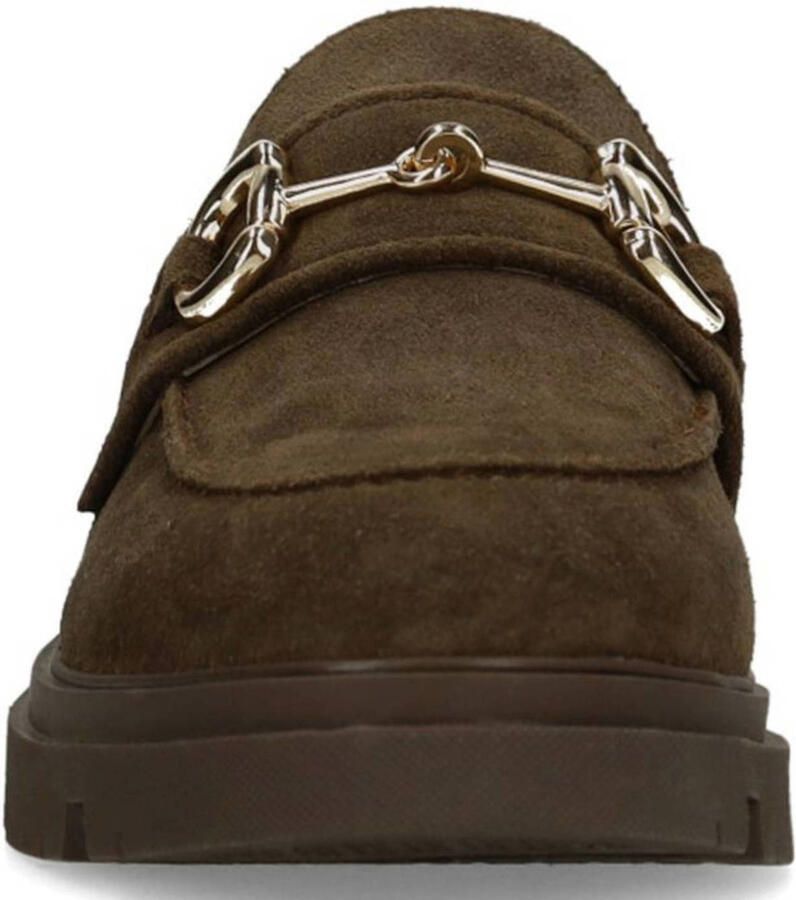 Manfield Dames Bruine suède loafers met goudkleurig detail - Foto 2