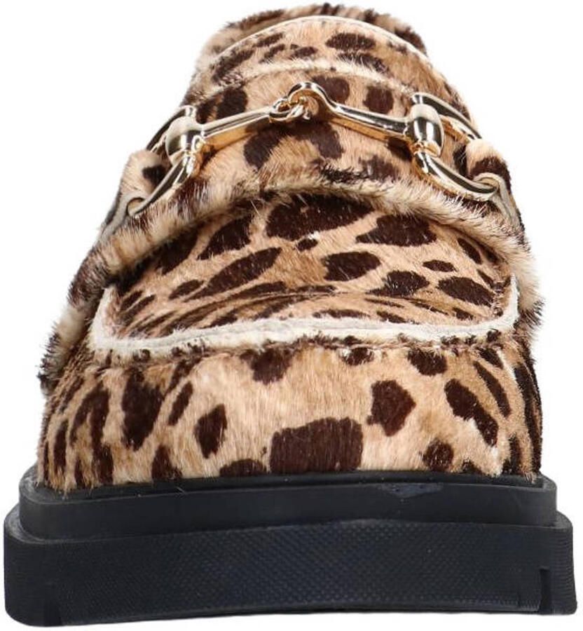Manfield chunky suède loafers met panterprint beige - Foto 3