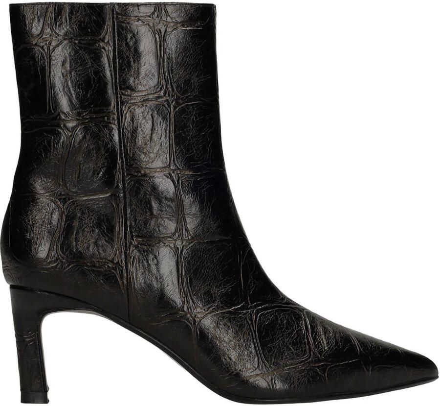 Manfield Dames Zwarte leren turtle print enkellaarsjes