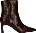 Manfield Dames Bruine leren turtle print enkellaarsjes - Donkerbruin