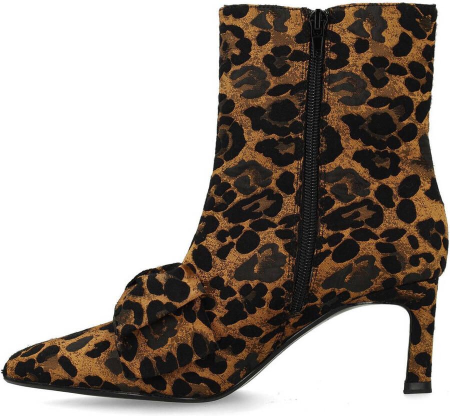 Manfield enkellaarzen met strik en panterprint cognac zwart - Foto 2