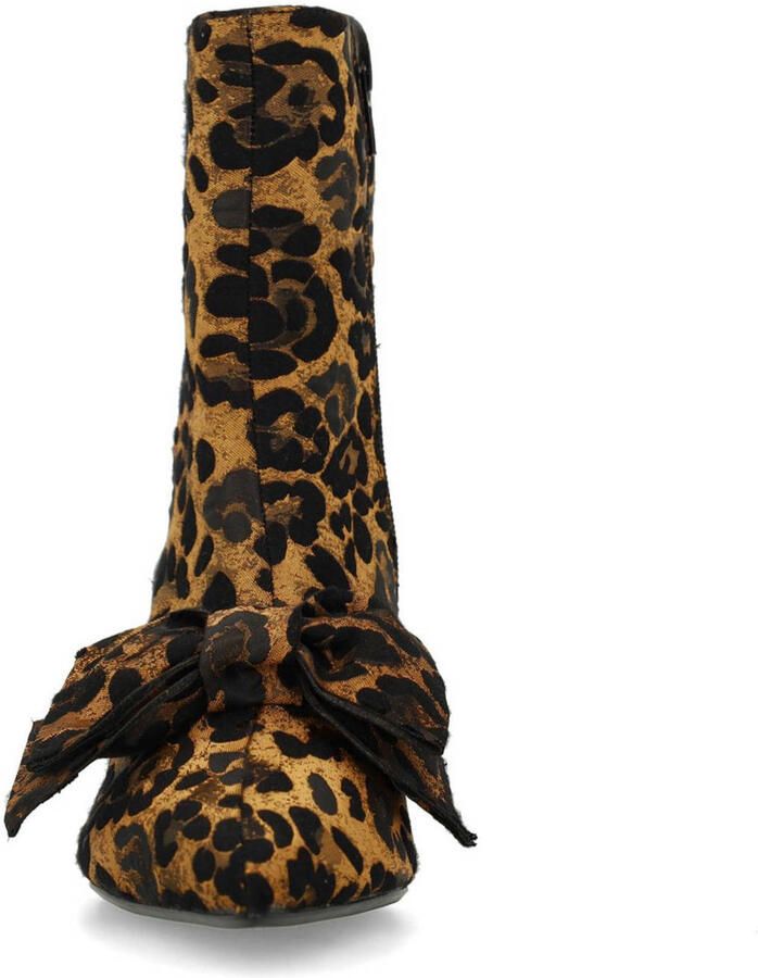 Manfield enkellaarzen met strik en panterprint cognac zwart - Foto 3