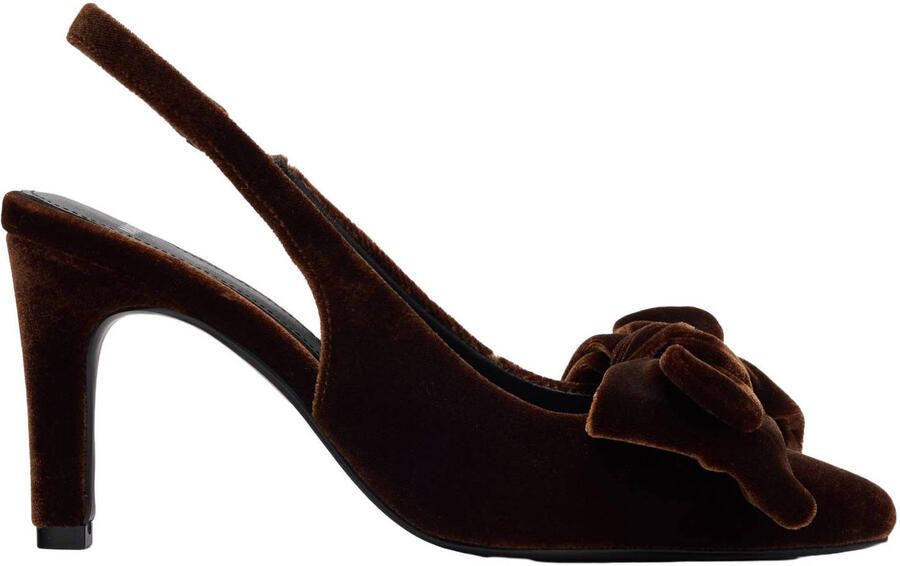 Manfield Dames Bruine fluwelen slingbacks met strik