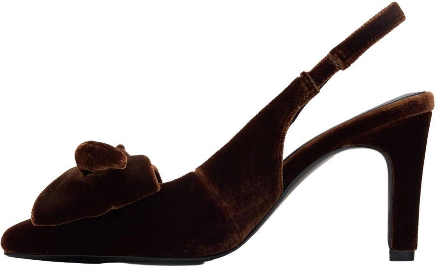 Manfield Dames Bruine fluwelen slingbacks met strik - Foto 3