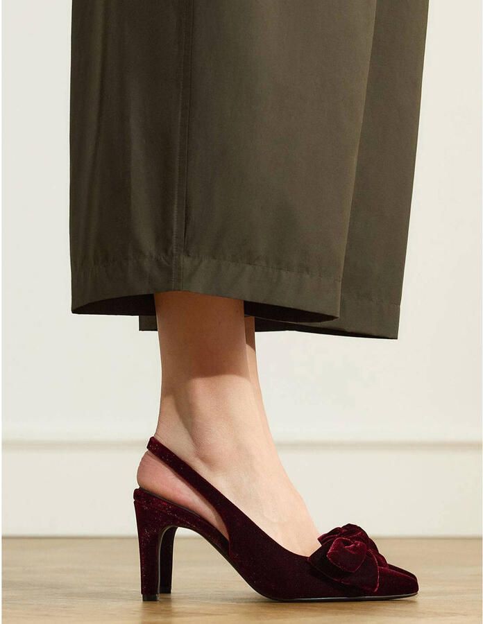 Manfield fluwelen slingback pumps met hak bordeaux - Foto 2