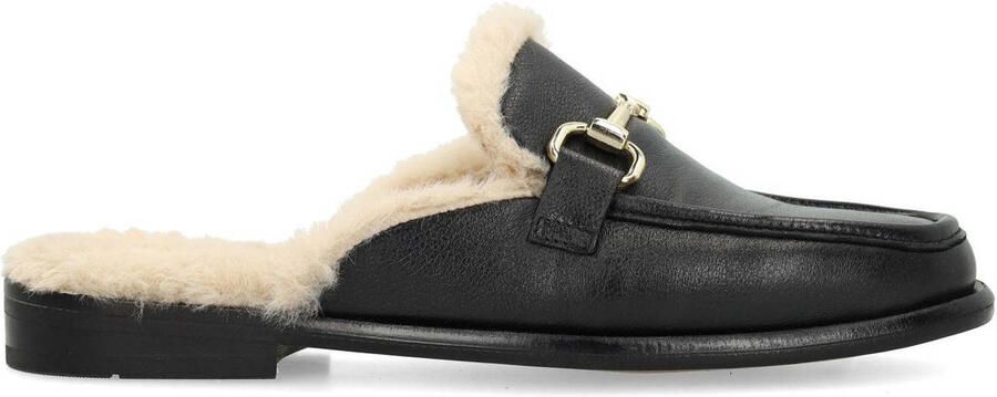 Manfield Dames Zwarte leren instappers met gouden chain - Foto 3