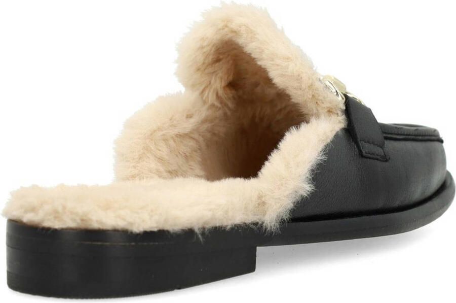 Manfield Dames Zwarte leren instappers met gouden chain