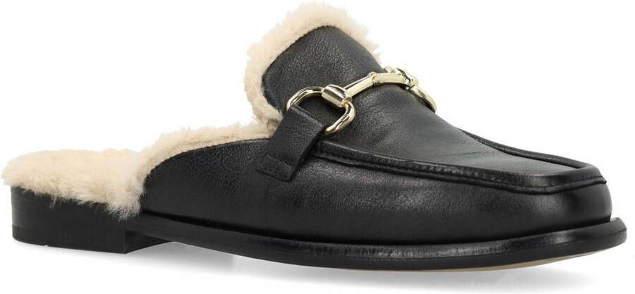 Manfield Dames Zwarte leren instappers met gouden chain - Foto 2