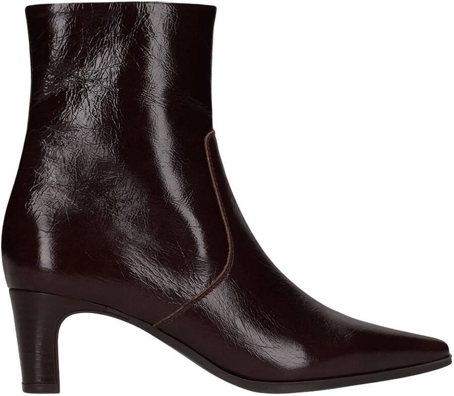 Manfield Dames Bruine leren enkellaarsjes met hak