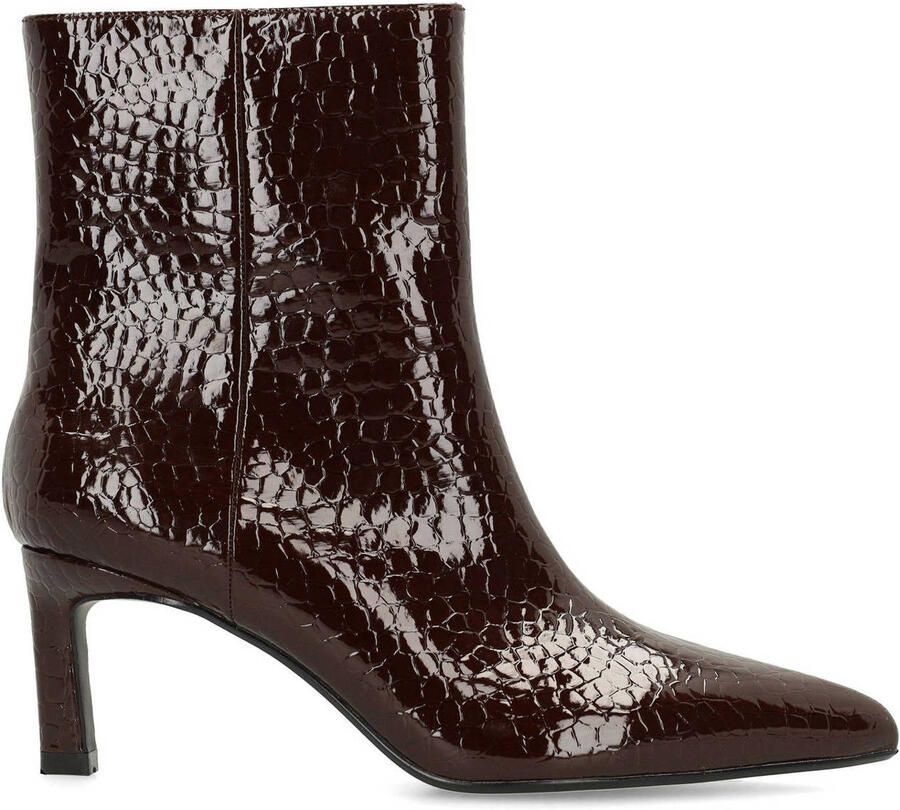 Manfield Dames Donkerbruine lak enkellaarsjes met hak