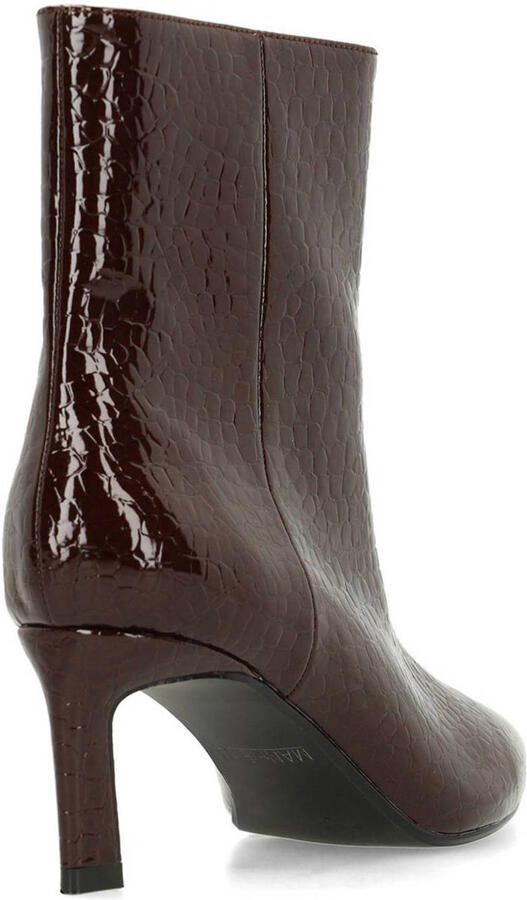 Manfield Dames Donkerbruine lak enkellaarsjes met hak