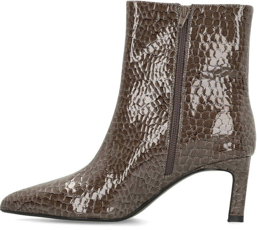 Manfield Dames Donkergrijze lak enkellaarsjes met hak