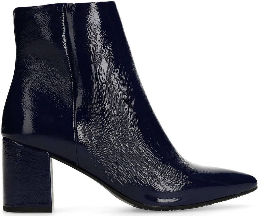 Manfield Dames Blauwe lakleren enkellaarsjes met hak