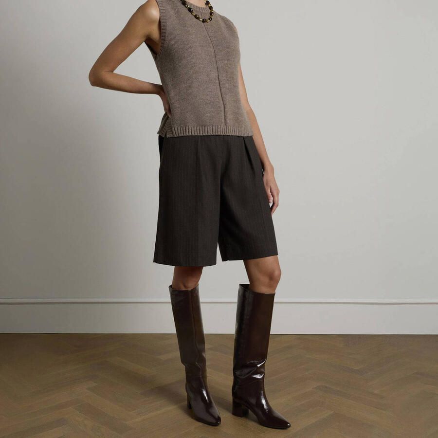 Manfield Dames Bruine lakleren hoge laarzen met hak - Foto 2