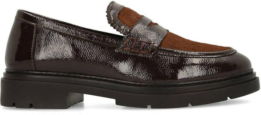 Manfield Dames Bruine lakleren loafers met pony hair