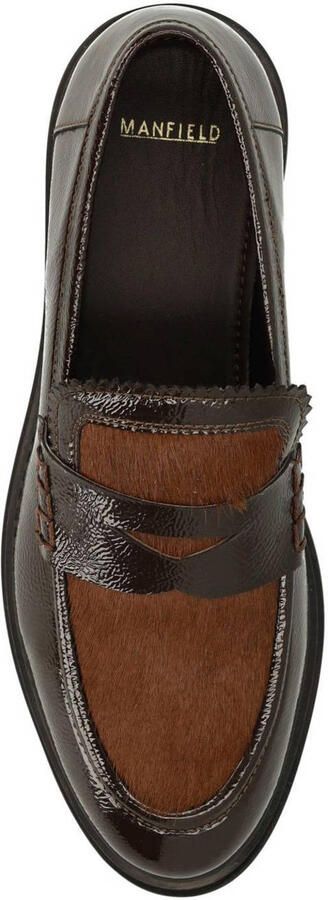 Manfield Dames Bruine lakleren loafers met pony hair - Foto 3