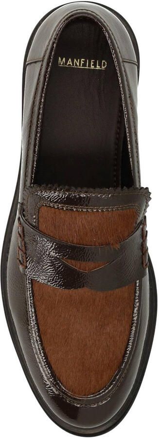 Manfield Dames Bruine lakleren loafers met pony hair - Foto 3