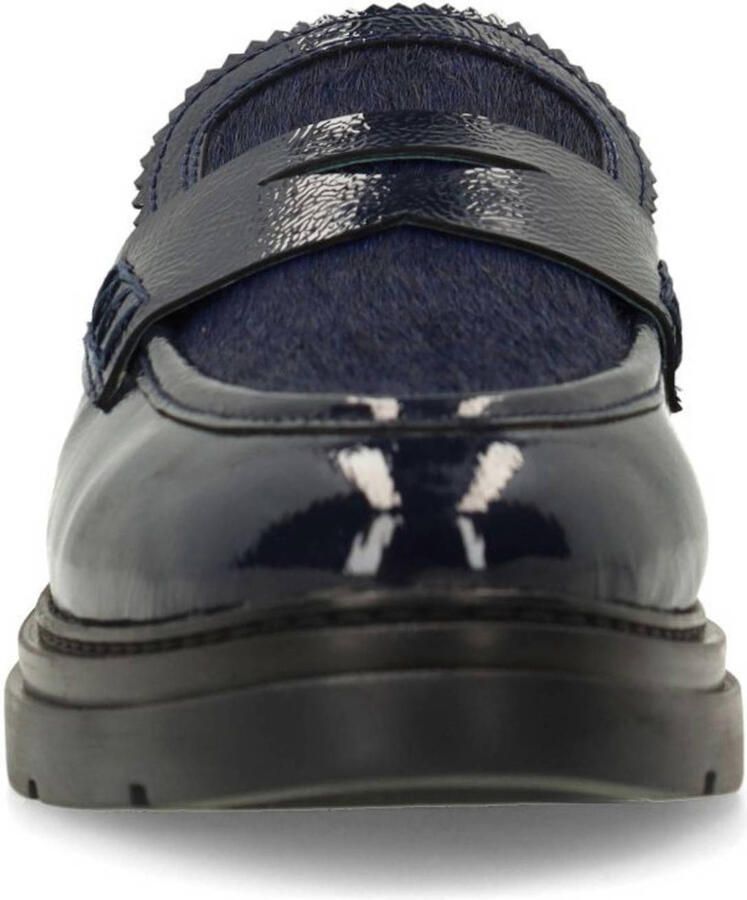Manfield Dames Donkerblauwe lakleren loafers met pony hair