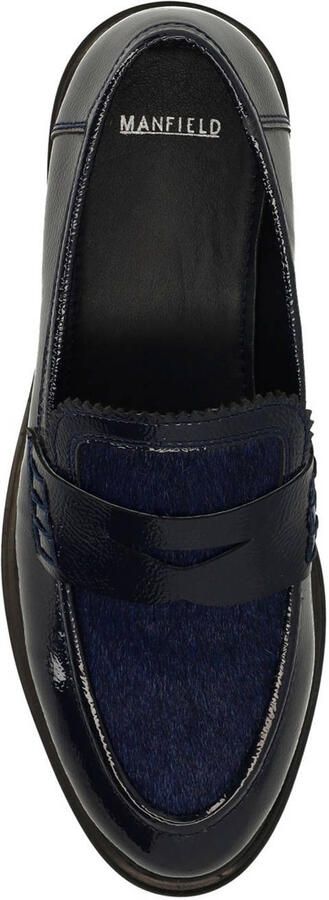 Manfield Dames Donkerblauwe lakleren loafers met pony hair - Foto 3