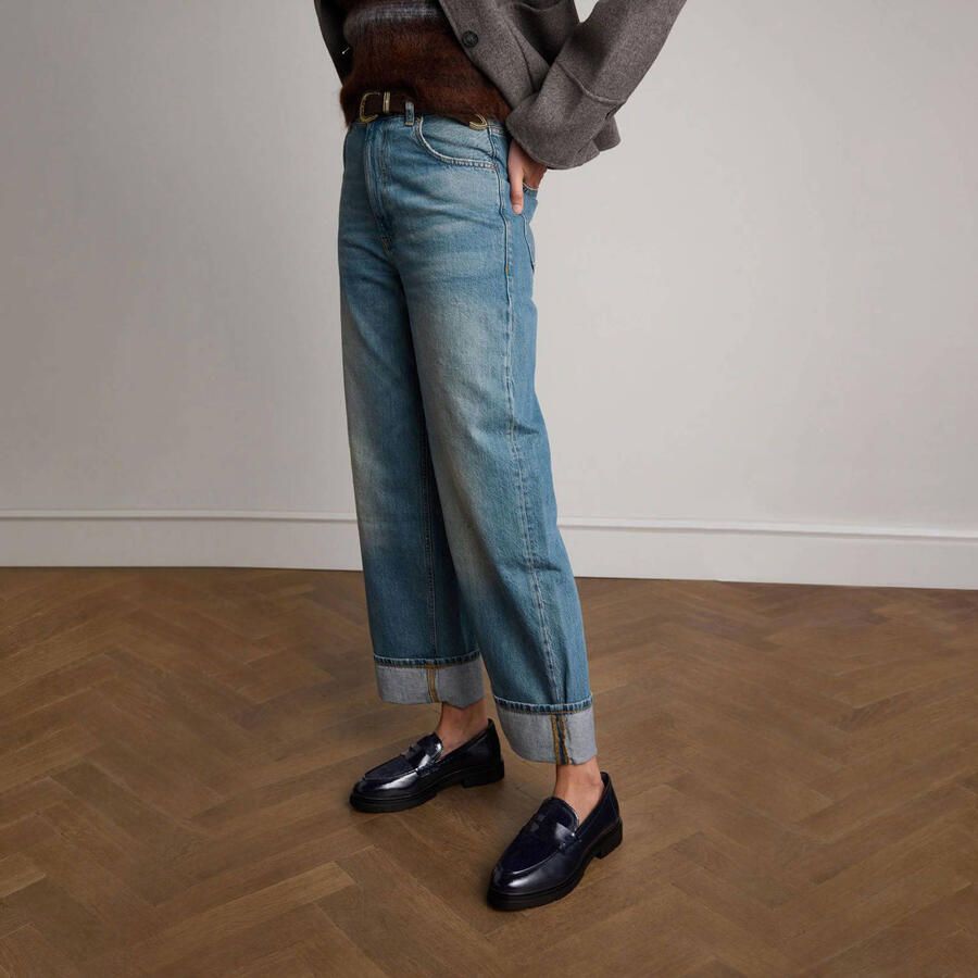 Manfield Dames Donkerblauwe lakleren loafers met pony hair - Foto 2