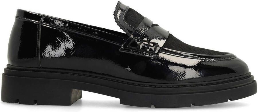 Manfield Dames Zwarte lakleren loafers met ponyhair