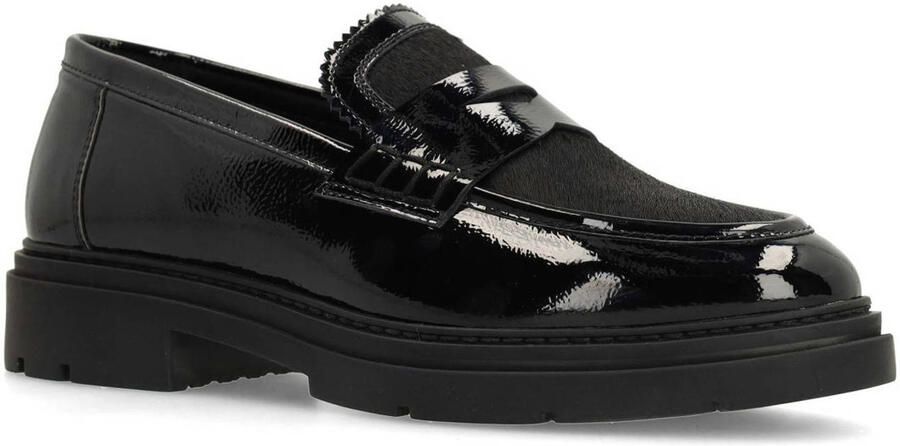 Manfield Dames Zwarte lakleren loafers met ponyhair - Foto 3