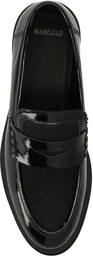 Manfield Dames Zwarte lakleren loafers met ponyhair - Foto 4