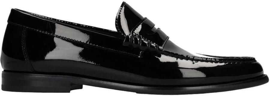 Manfield Zwarte leren patent studs loafers