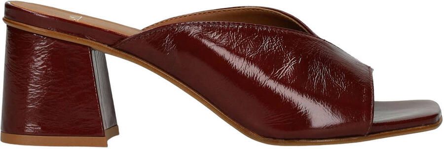 Manfield Dames Bordeaux rode lakleren sandalen met hak