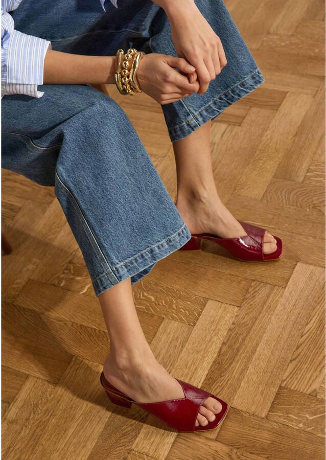Manfield Dames Bordeaux rode lakleren sandalen met hak - Foto 2