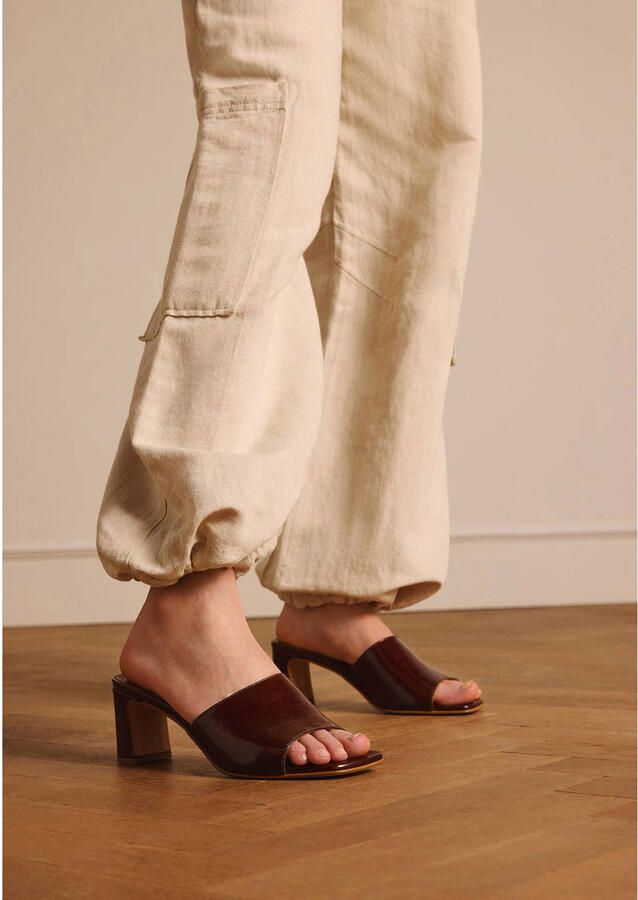 Manfield Dames Bruine lakleren sandalen met hak - Foto 2