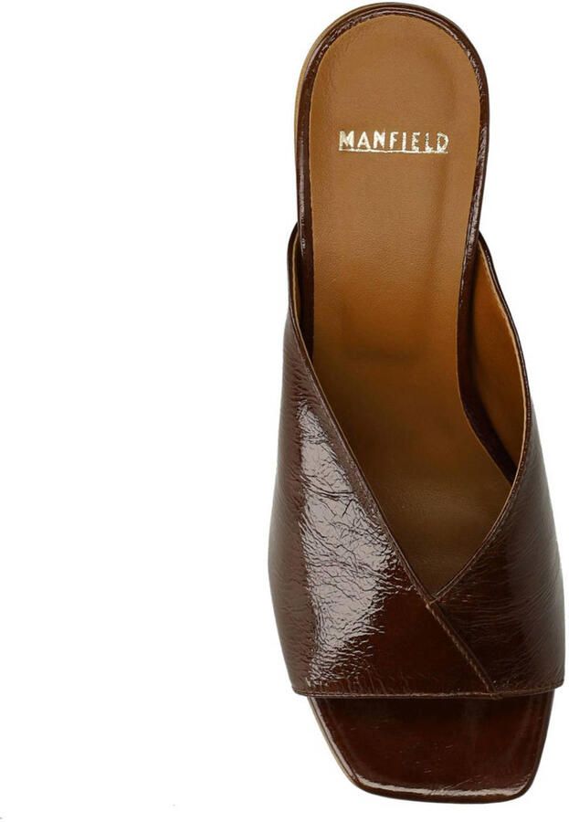 Manfield Dames Donkerbruine lakleren sandalen met hak - Foto 3