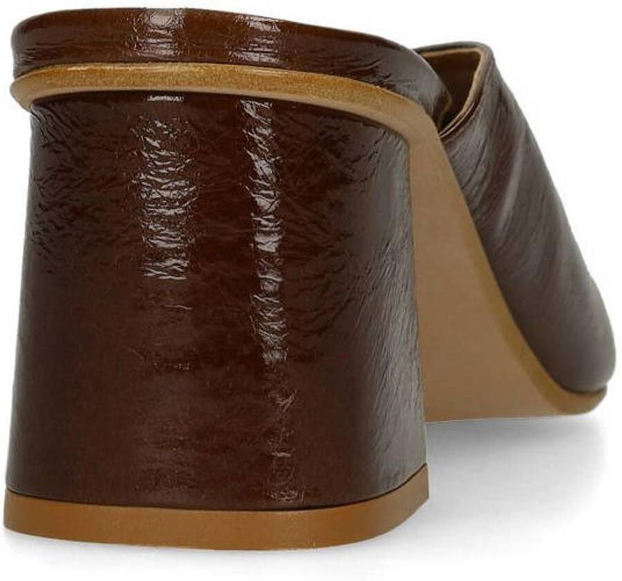 Manfield Dames Donkerbruine lakleren sandalen met hak - Foto 2