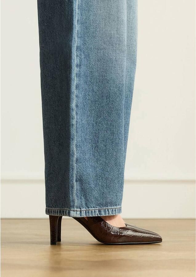 Manfield lakleren slingback pumps met hak en dierenprint bruin
