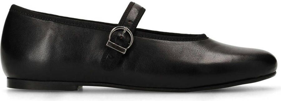 Manfield Dames Zwarte leren ballerina's met gesp