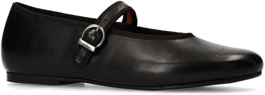 Manfield Dames Zwarte leren ballerina's met gesp