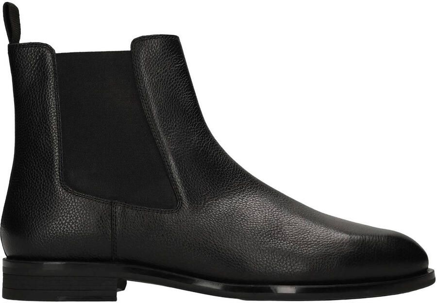 Manfield Heren Zwarte leren chelsea boots