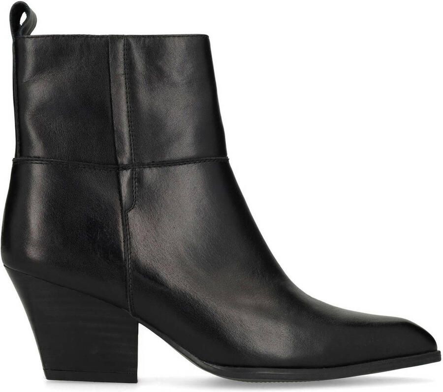 Manfield Dames Zwarte leren enkellaarsjes met hak