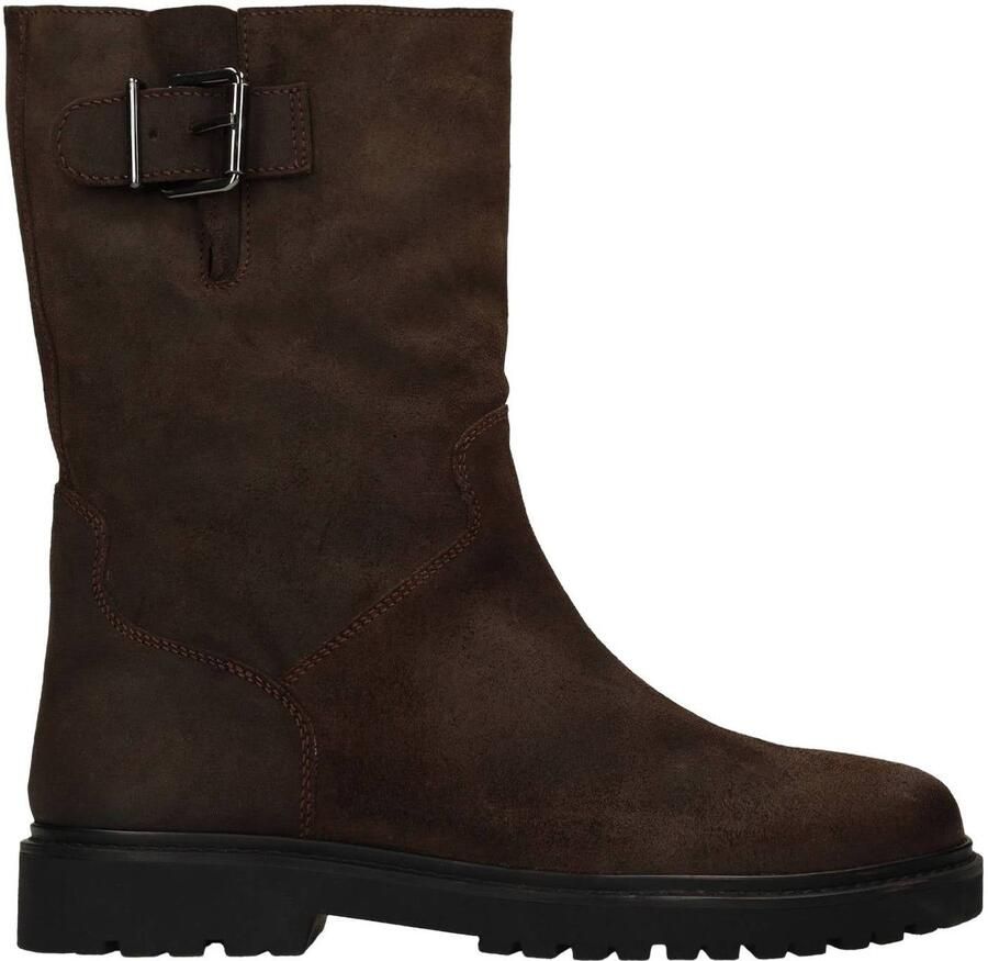 Manfield Heren Donkerbruine leren boots met gesp