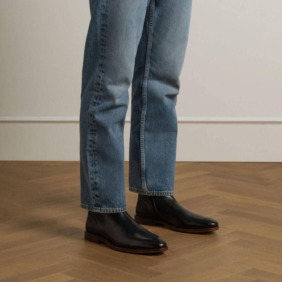 Manfield Heren Zwarte leren Chelsea boots