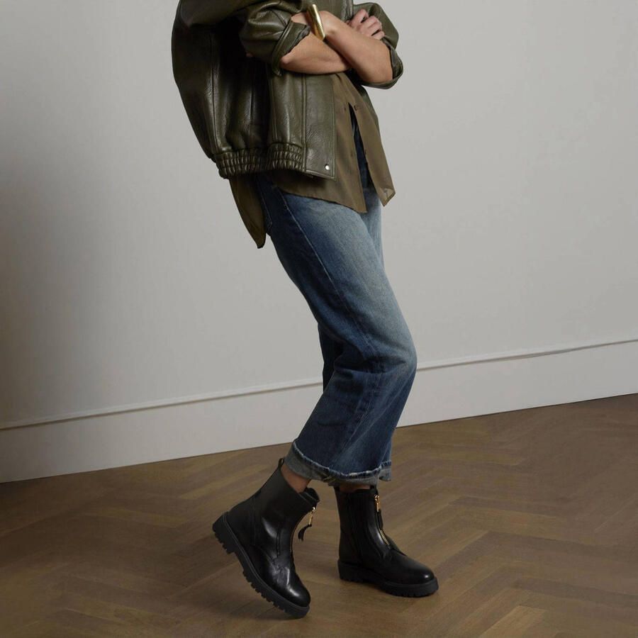 Manfield Dames Zwarte leren enkellaarsjes met rits