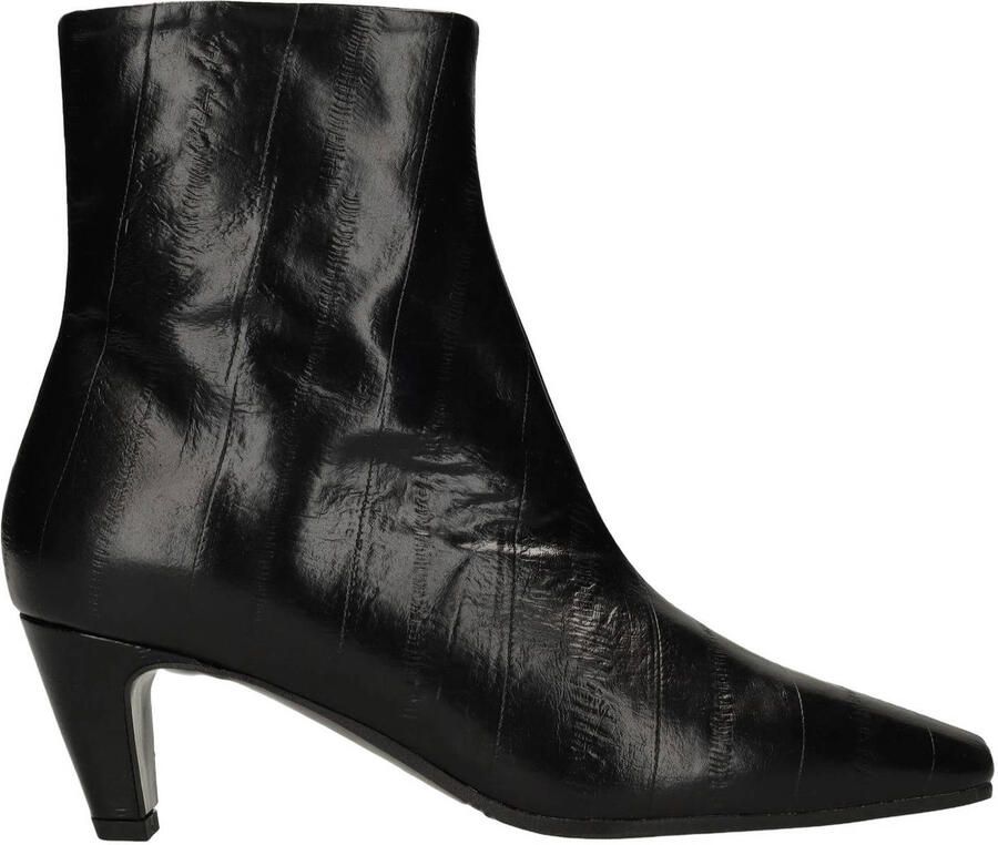 Manfield Dames Zwarte leren enkellaarsjes met hak