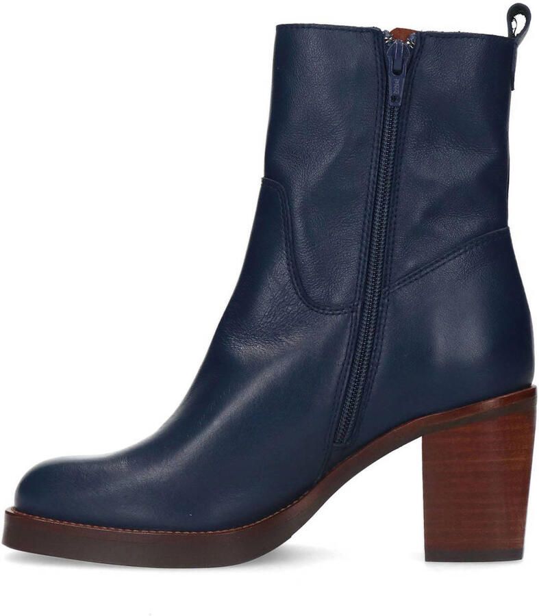 Manfield Dames Blauwe leren enkellaarsjes met hak