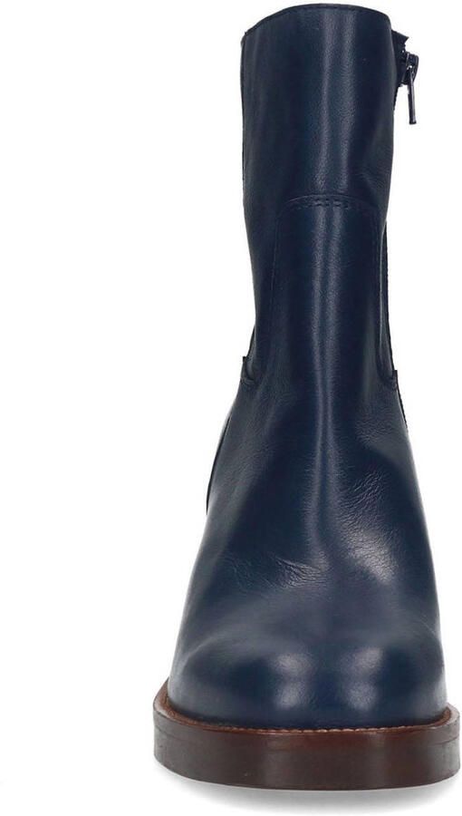 Manfield Dames Blauwe leren enkellaarsjes met hak
