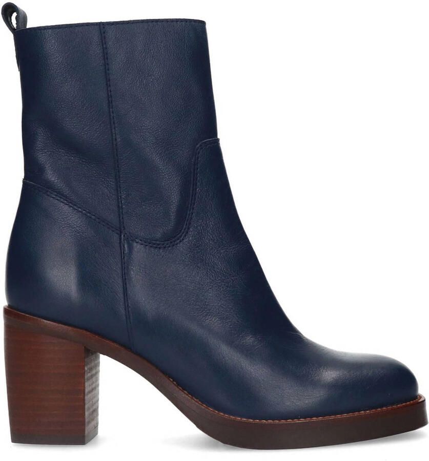 Manfield Dames Blauwe leren enkellaarsjes met hak