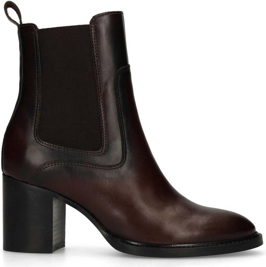 Manfield Dames Donkerbruine leren enkellaarsjes met hak