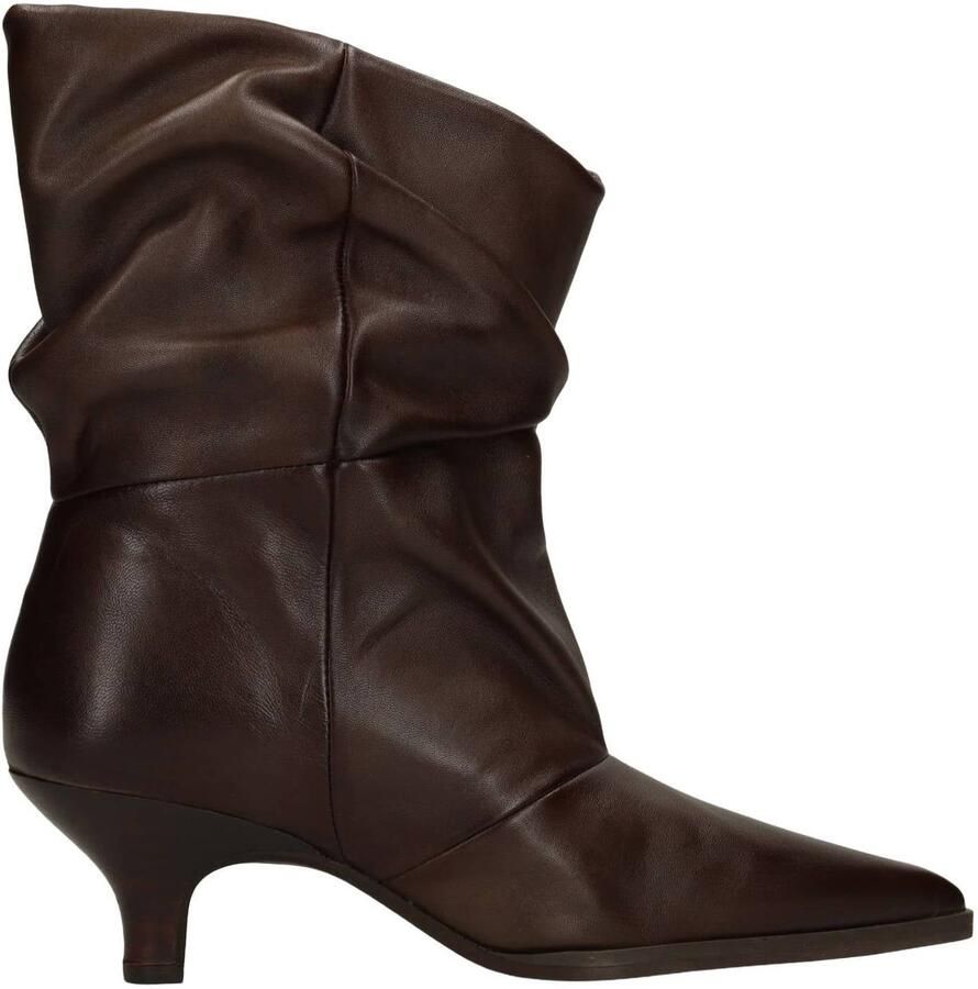 Manfield Dames Donkerbruine leren slouchy enkellaarsjes