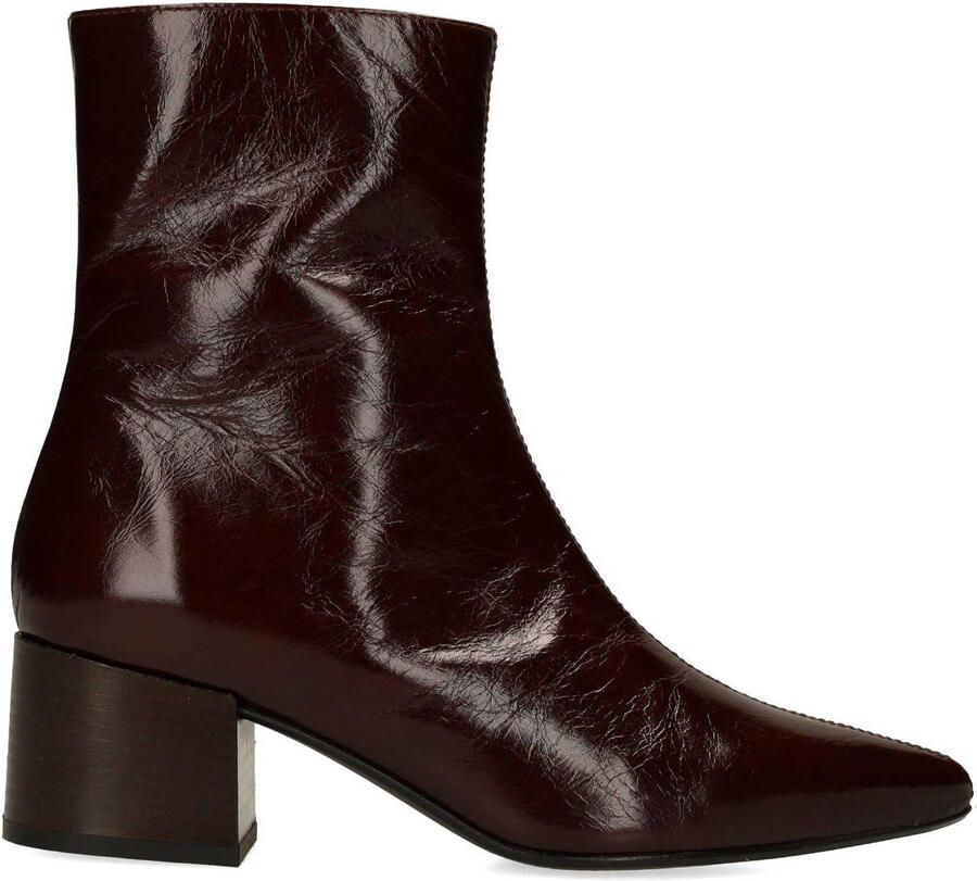 Manfield Dames Bruine leren enkellaarsjes met hak